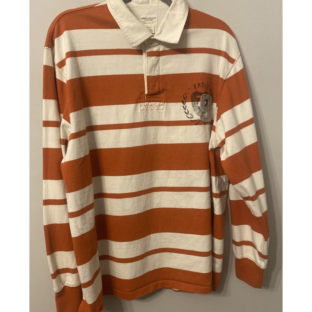 American Eagle Rugby Polo Shirt Mens XL Striped Long Sleeve